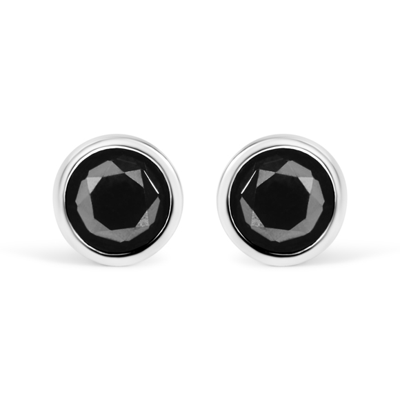 .925 Sterling Silver 1-1/2 Cttw Round Brilliant-Cut Black Diamond Bezel-Set